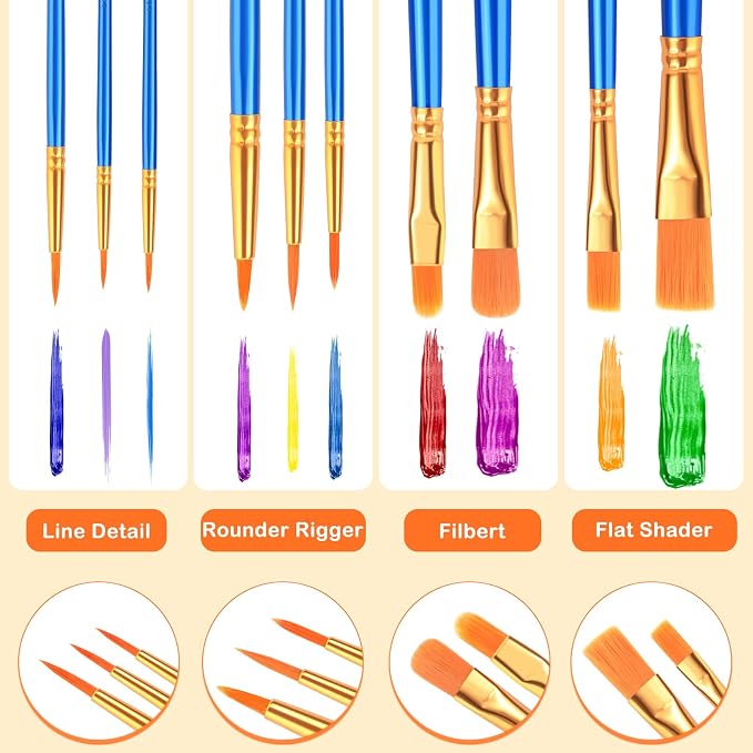 ESRICH 200PCS Paint Brushes, Paint Brush for Acrylic Painting | Artist Paintbrushes for Oil Watercolor, Body Face Rock Canvas, Small Paint Brushes for Kids