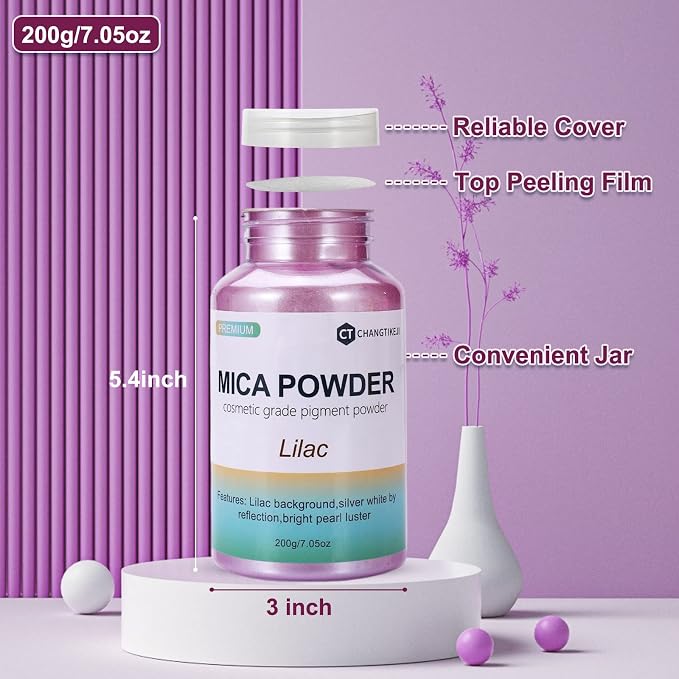 Mica Powder,7.05OZ（200g）,Lilac Mica Powder Pigment for Epoxy Resin，Lip Gloss，Paint，Dye，Soap Making，Nail Polish,Candle Making,Bath Bombs(Lilac)