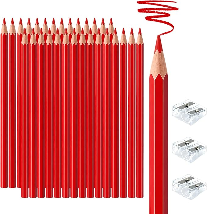 30 PCS Red Colored Pencils, Pre-sharpened Professional Wooden Art Pencils Set for Artists Painting | Premium Drawing Sketching Supplies