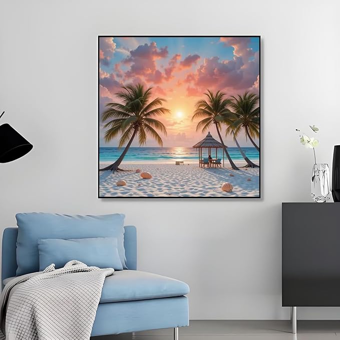 Beach Scenery Diamond Art Kits for Adult, Full Drill Wall Art 12 x 16 In | 5D Coconut Tree Diamond Painting Kits ,DIY Diamond Gem Art Craft, Beginners Home Wall Decor