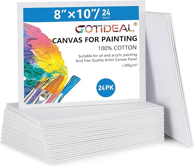 GOTIDEAL Canvas Boards for Painting, 8x10 inch Set of 24 | Gesso Primed White Canvases for Painting, 100% Cotton Art Supplies Canvas for Acrylic Paint, Pouring, Oil Paint