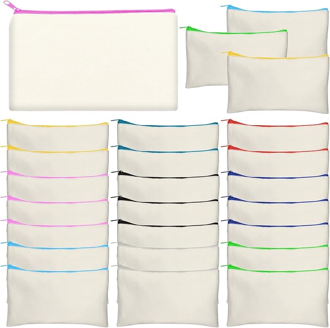 Legigo Blank Canvas Bags Zipper Pouch Makeup Bags Pencil Pouch Bulk | Multi-Purpose, Sturdy Canvas Pouch with Zipper, Cosmetic Travel Toiletry Bag for DIY Crafts, Gifts & Storage, 8.3 x 5 Inch