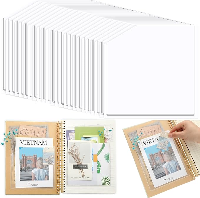 Tinlade 24 Pcs Clear Adhesive Corner Pockets for Planners 6 x 6 Inch