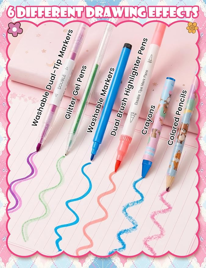 129 PCS Washable Markers Set for Kids 4-8, Axolotl Art Supplies for Kids