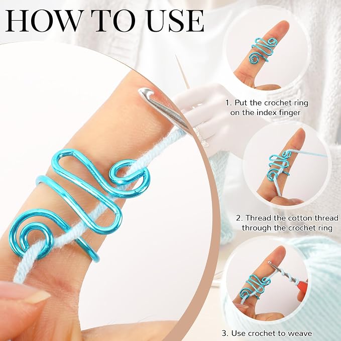 DTOFOOT 6Pcs Knitting Crochet Tension Ring for Fingers with Box | Metal Open Crochet Ring, Adjusts for Finger Tension, Speeds Up Braided Knitting Work, Ideal Gifts for Mom Grandma Crocheters