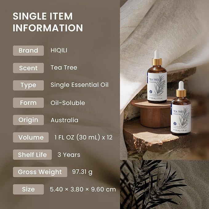 HIQILI Tea Tree Oil Set - 1 fl oz (12 Pack), Bulk Pack for Biz Purchase