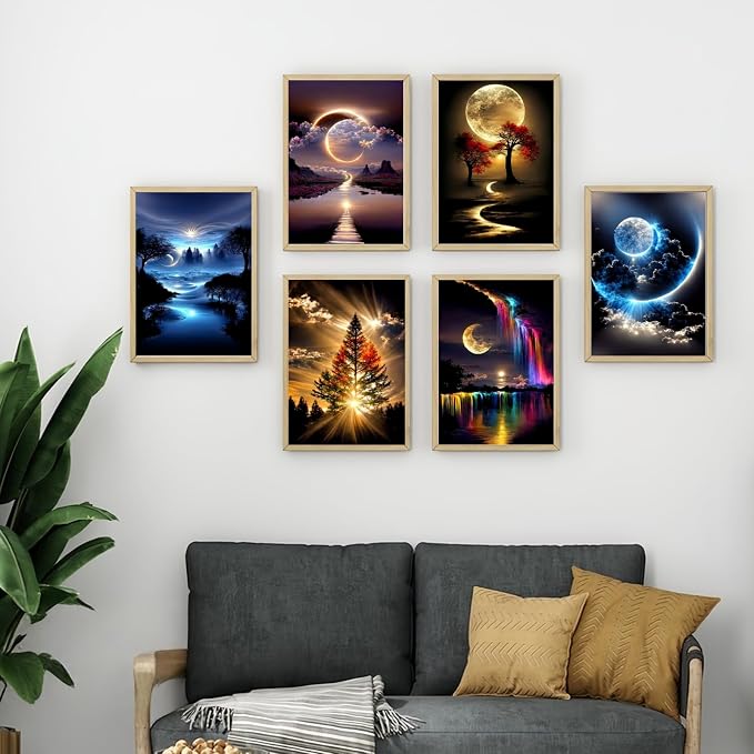 6 Pack Diamond Art Kits for Adults,Landscape 5D Diamond Painting Sets | DIY Full Drill Round Gem Painting for Adult Beginners Diamond Art,Home Wall Decor 9.8x13.8 Inch