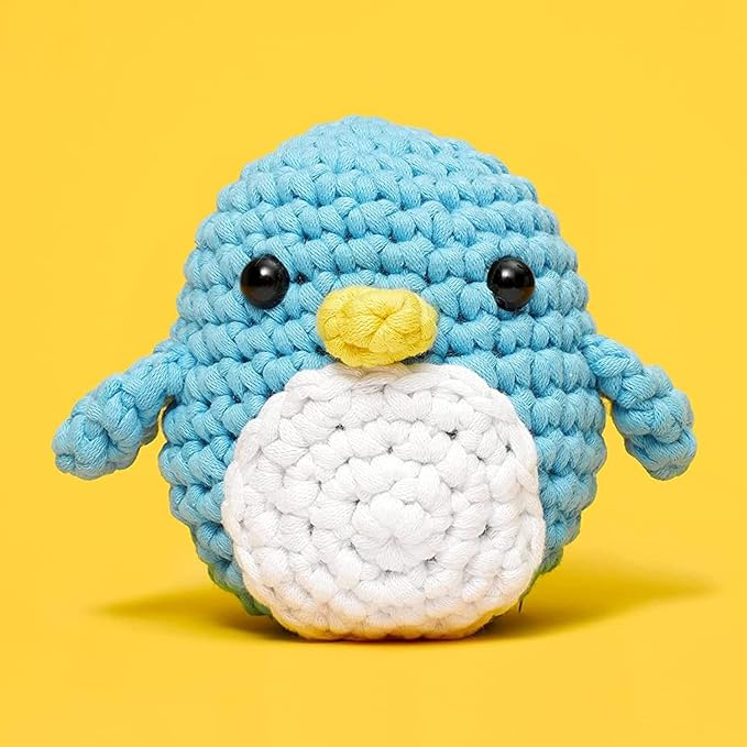 The Woobles Crochet Kit for Beginners - Pierre The Penguin | As seen on Shark Tank, Kit includes: Easy Peasy Yarn, pre-started piece, hook, safety eyes, stuffing, video tutorials, gift