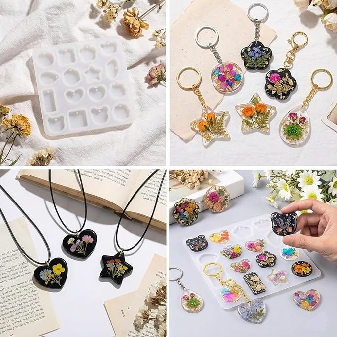 Resin Keychain Molds Silicone,16-Cavity Resin Molds Keychain Making Kit