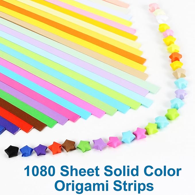 1500 Sheets Stars Paper Strips, 4 Packs Origami Star Paper with 12 Colors Glow in Dark and 27 Colors Assortment , Star Origami Paper for Adult / Teenage Art and Craft Materials DIY / Hand Craft