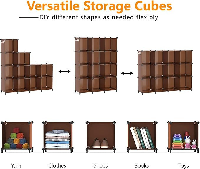 AWTATOS Closet Organizer, 12 Cube Storage Organizer Shelves, Cocoa Brown