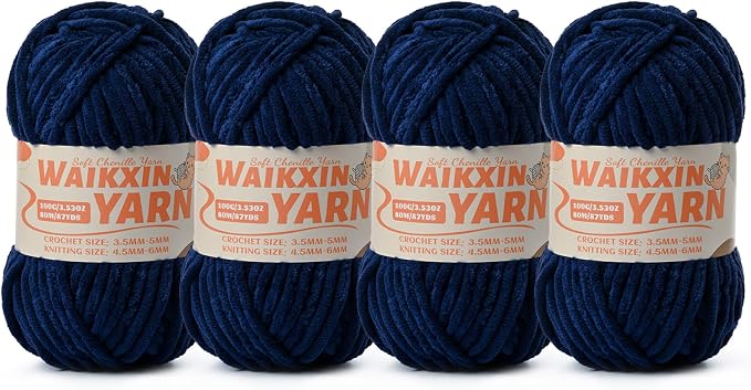 （4 Navy Blue） 4 Pack Super Soft Fuzzy Chenille Chunky Yarn for Crocheting, 400g (350yds) Velvet Fluffy Amigurumi Yarn for Hand Knitting Baby Blankets Weaving Craft