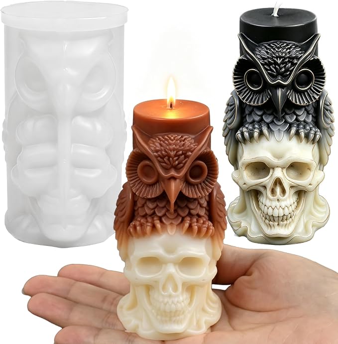 Halloween Silicone Candle Molds, Large Owl Skull Head Mold | Halloween Silicone Mold for Candle Making, Epoxy Resin Casting, DIY Craft Plaster, Concrete, Holidays Home Decor, Party Gift