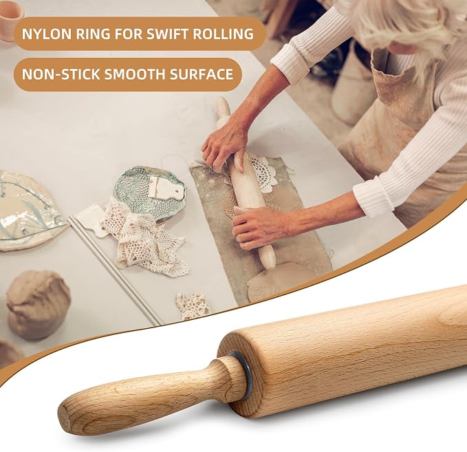 Professional Clay Rolling Pin, 17 Inch Non-Stick Clay Roller for Pottery and Slab Making –Duty Pottery Tool with Ergonomic Handles, Essential for Art Studios