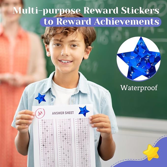 Imeepa 500PCS Holographic Blue Star Stickers, 1.5" Reward Labels