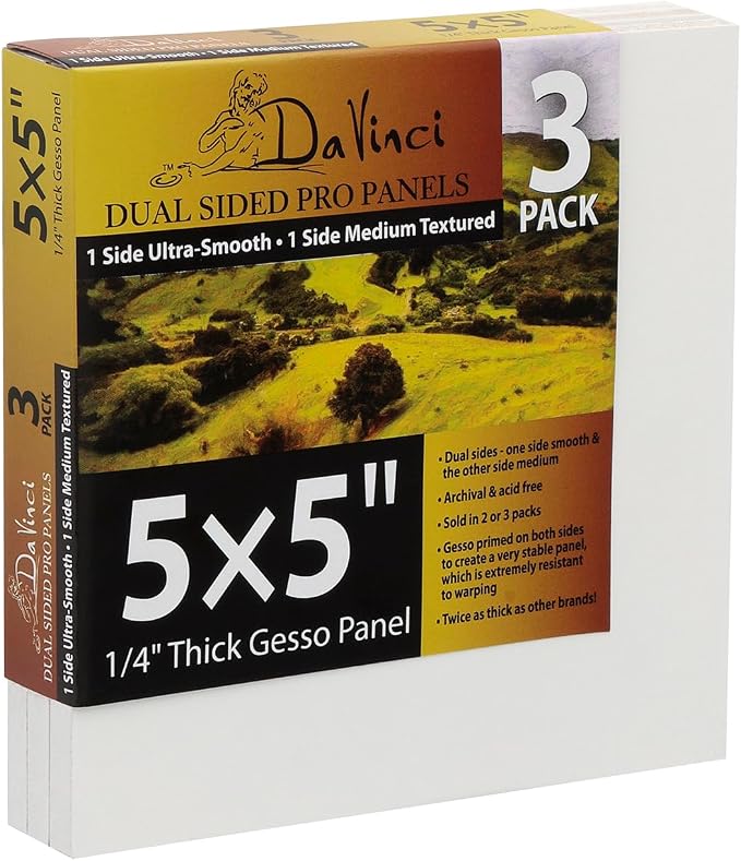 Jerry's Artarama Da Vinci Dual Sided Pro Panel Board - 3-Pack, 5x5" 6mm Deep Panels for Painting - Archival, Acid-Free Art Supplies - Ultra-Smooth & Medium Textured Paint Surfaces