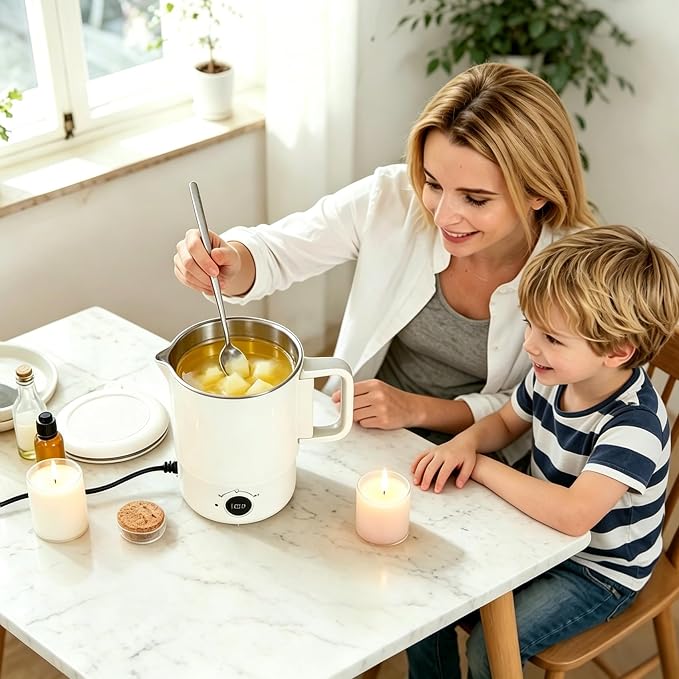 27 OZ Electric Wax Melter Pot Kit with Pour Spout for DIY Candle & Soap | Dual Power 300W and 600W,Compact&Foldable,Making for Beginners, Adults, Pros, Fits Soy Beeswax Paraffin