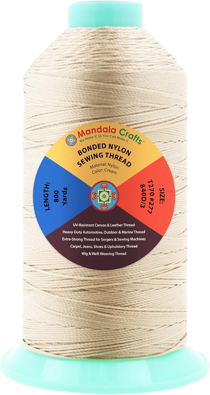 Mandala Crafts Size 277 840D T270 Cream Bonded Nylon Thread, 800 YDs
