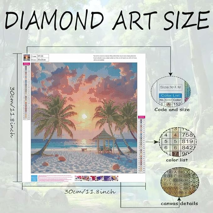 Beach Scenery Diamond Art Kits for Adult, Full Drill Wall Art 12 x 16 In | 5D Coconut Tree Diamond Painting Kits ,DIY Diamond Gem Art Craft, Beginners Home Wall Decor