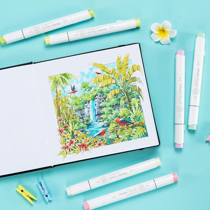 Ohuhu 6.3"x6.3" Double-Sided Bleedproof Marker Pad Art Sketchbook 60 Sheets | Small Square Sketch Book - 90 LB/150 GSM Smooth Drawing Paper - 60 Sheets/120 Pages -Hardcover Sketch Pad for Alcohol Markers