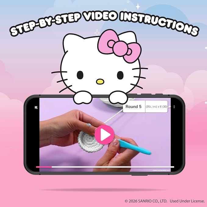 Hello Kitty® and Friends Crochet Kit – Hello Kitty® Bag Charm, Sanrio Crochet Kit for Beginners with Yarn, Starter Hooks, Step-by-Step Tutorials, DIY Craft, Great Teen Gifts