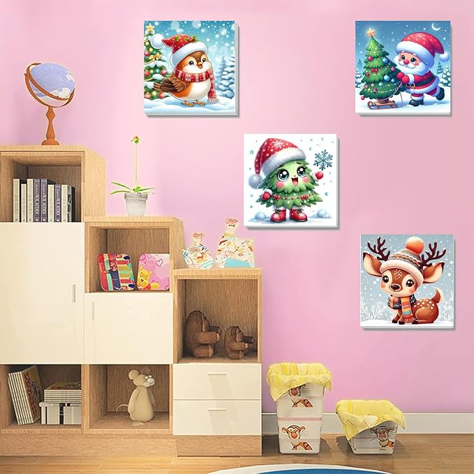 6 Pack Christmas Framed Paint by Numbers for Adults, Easy Acrylic Cartoon Painting by Number Kits on Canvas, Christmas Painting by Numbers Kits, Adults' Paint-by-Number Kits for Home Wall Decor 8x8in
