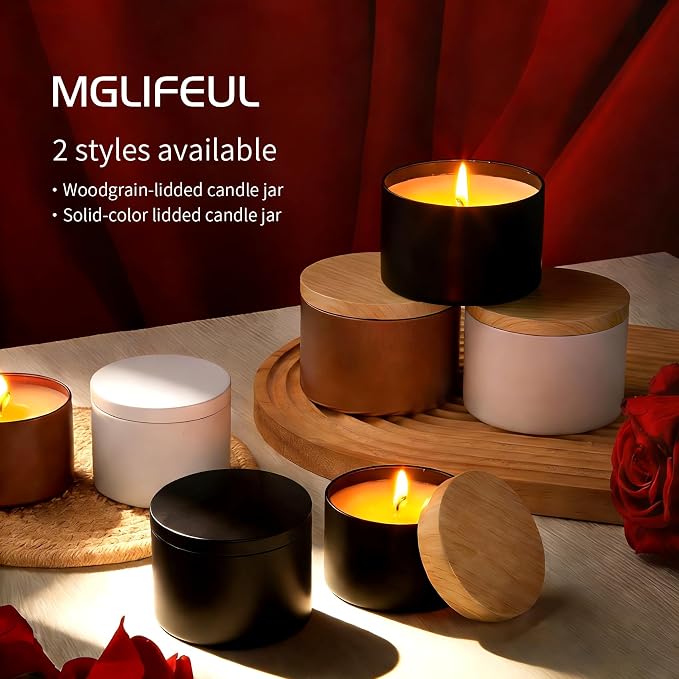 MGLIFEUL 4oz Candle Tins Jars Cans with Lids and Wax Wick for Making Candle | Black Empty Candle Containers for Small Business & Beginners Commercial candle-making DIY Candle Supplies (Black,4oz,12pcs)