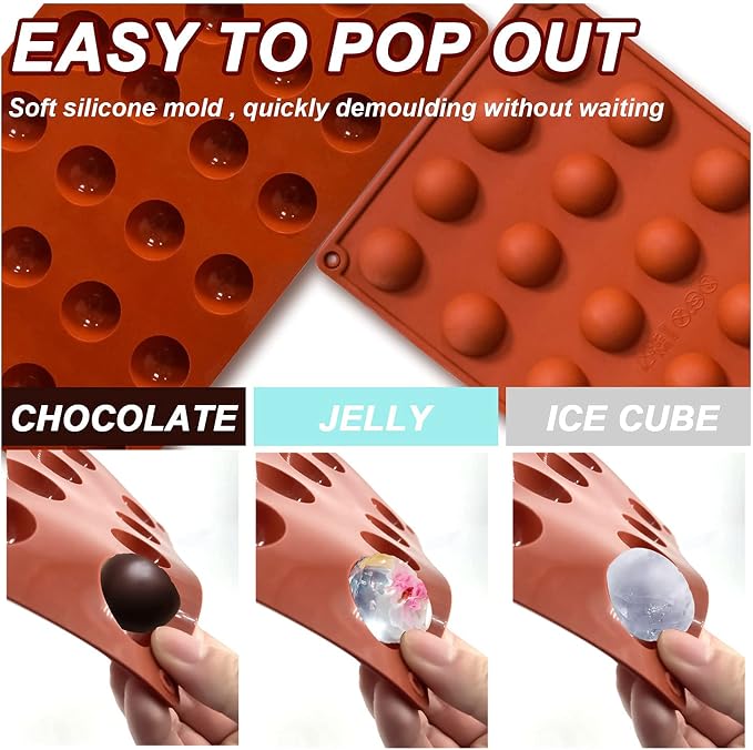 Lerykin Semi Circular Silicone Molds, Non-Stick Silicone Chocolate Molds,3 Packs Baking Molds for Making Chocolate, Cake, Jelly, Desert, Biscuit, Dome Mousse (6 Cups, 15 Cups and 24 Cups)