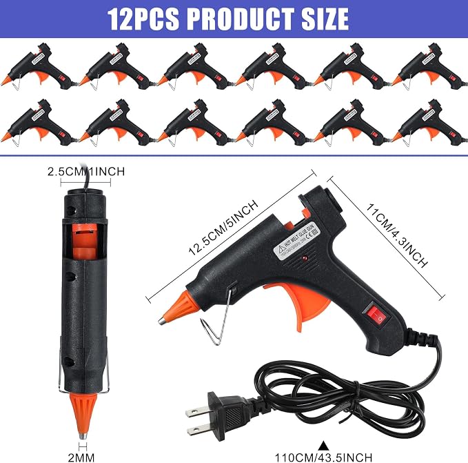 Zhengmy 12 Pcs Mini Hot Glue Guns 20W Low Temp Burn Protection,Black