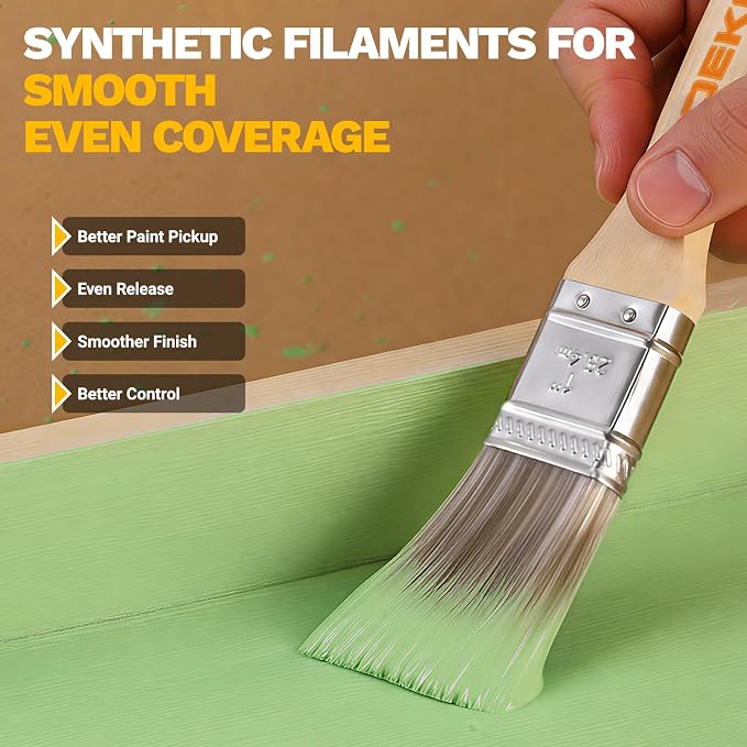 DEKOPRO Paint Brushes, 5-Piece Paint Brush Set with Wood Handle, Flat & Angle Paint Brushes for Walls, Trim, Cabinets & Detail Work, Interior & Exterior, Furniture, Latex and Oil Paints, Stains