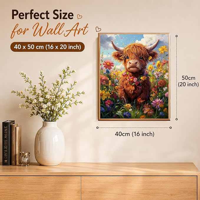 AUKELHJ Paint by Numbers Kit for Adults Beginner, Cow, 16X20 Inch | Paint by Number for Adults, Beginner Friendly, High-Definition Color Canvas, Stress Relief, Home Decor, Gifts, Unframed