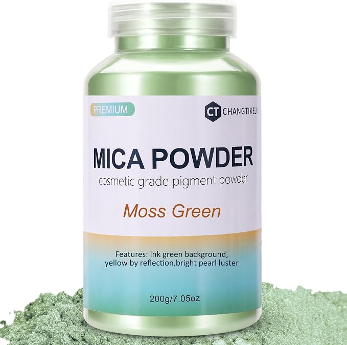 Mica Powder,7.05OZ（200g）,Moss Green Mica Powder Pigment for Epoxy Resin，Lip Gloss，Car Paint，Dye，Soap Making，Nail Polish,Epoxy Resin,Candle Making,Bath Bombs
