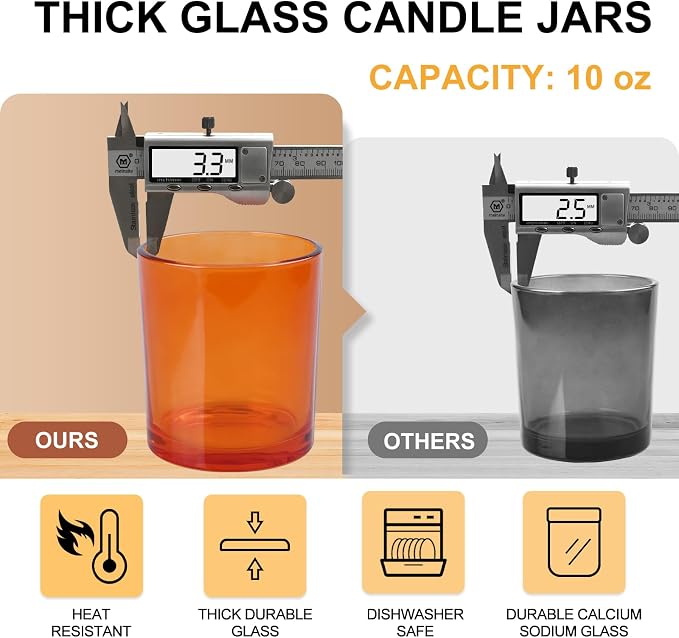 SHOWIN 10 OZ Thick Candle Jars for Making Candles 15 Pcs, Empty Jars with Wood Lids for Candle Making, Sample Container, Clear Orange