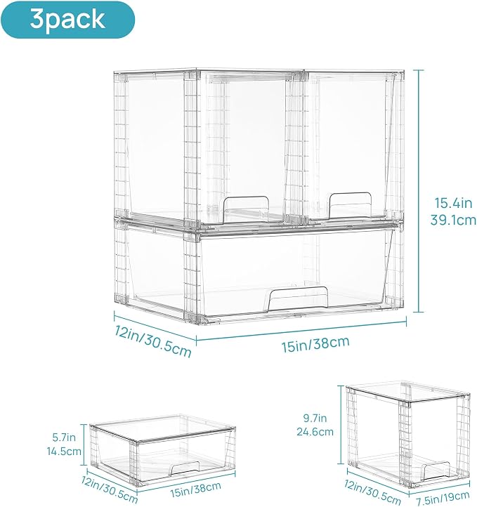 Vtopmart Clear Stackable Storage Drawers, 6 Pack Wide Tall Set