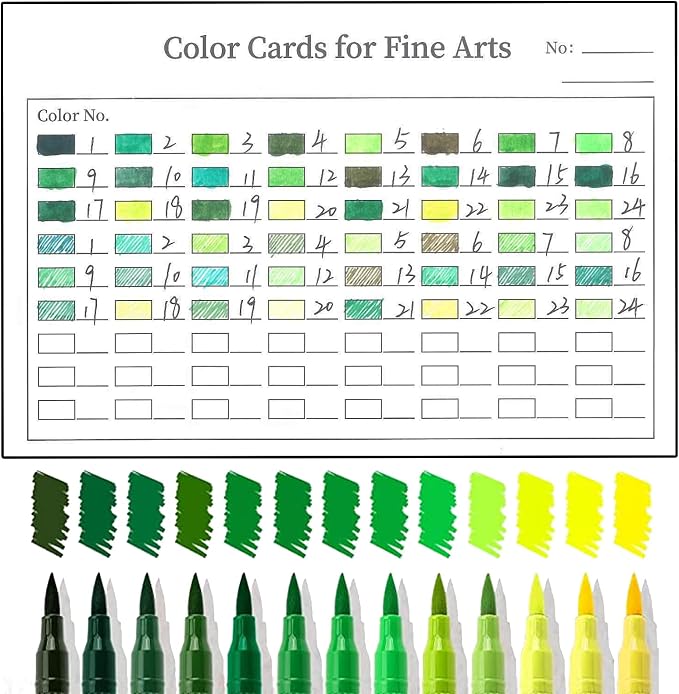 Green Double Tip Brush Pens Art Markers,24 Colored Artist Fine Brush Pen Coloring Markers for Adult Drawing Art Craft Kit