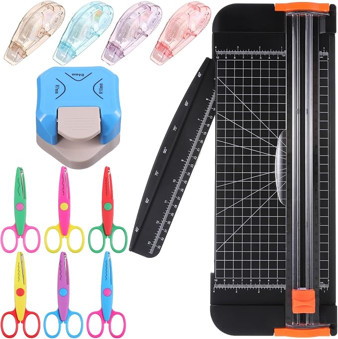 SHENLIU 12Pcs Scrapbook Supplies Kit Paper Craft Tool with A4 Paper Trimmer