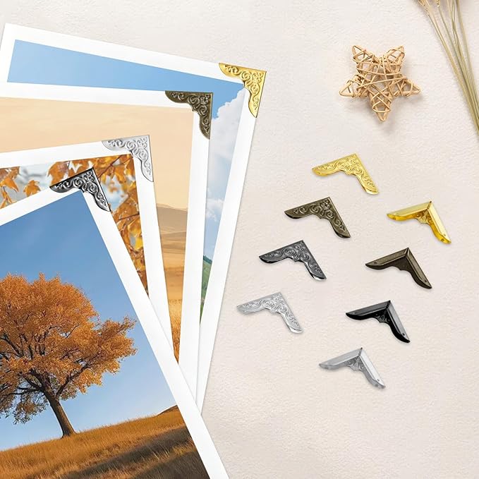 100pcs Metal Book Corner Protectors, Gold Decorative Scrapbooking Photo Mounting Corners, Paperbacks Book Edge Protectors Picture Frame Crafting DIY Crafts, Journal Album Edge Guards