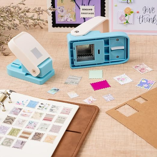 2 Pcs Stamp Punch, 1x0.8inch & Mini 0.6x0.5inch Rectangle Postage Stamps Shaped Paper Punches, Stamp Cutter Hole Punch, Stamps Maker Punches for Paper Crafts DIY Scrapbooking Journaling Card Making