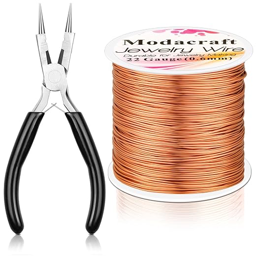 Modacraft 22 Gauge Copper Wire for Jewelry Making with 4 in 1 Plier, 164Ft/0.6mm Craft Beading Pure Bare Copper Wire for Jewelry Making Supplies and Crafting