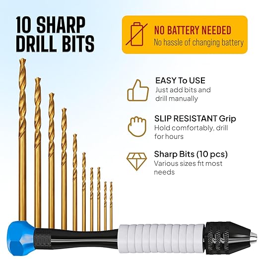 Jewelry Hand Drill Pin Vise, Micro Drill Bits Set for Resin & Crafts, Blue