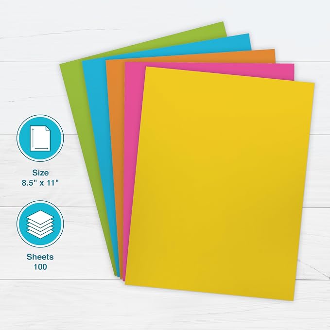 Printworks Neon Colored Paper, 24 lb, 5 Assorted Florescent Colors, FSC Certified, 100 Sheets, 8.5 x 11 Inch (00579), Single