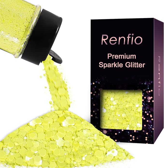 Renfio Yellow Chunky Glitter,1.76oz/50g Lemon Glitter for Snowglobe Tumbler