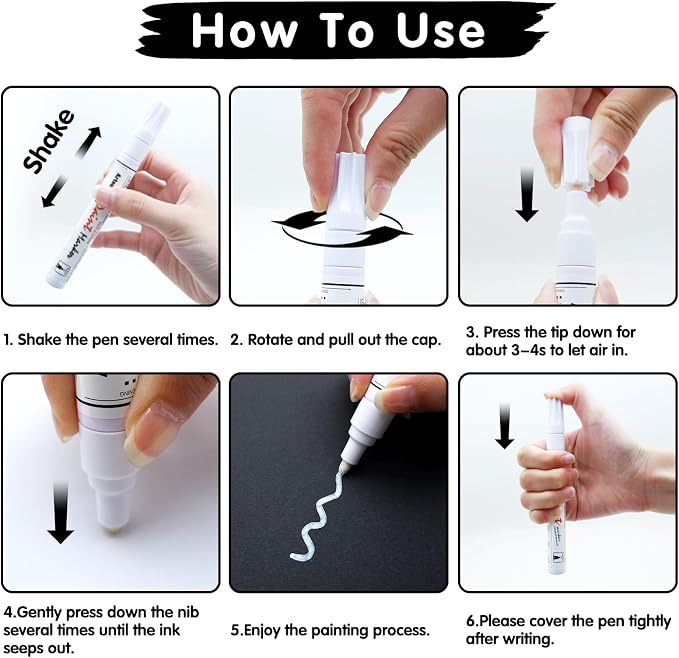 Artsunlvy White Paint Pens marking pens Permanent Markers - 2 Pack Oil Based Waterproof Markers for Tire, Rubber,Wood, Rocks, Metal, Canvas,Plastic, Dark Surface,Craft office Supplies,Medium Point