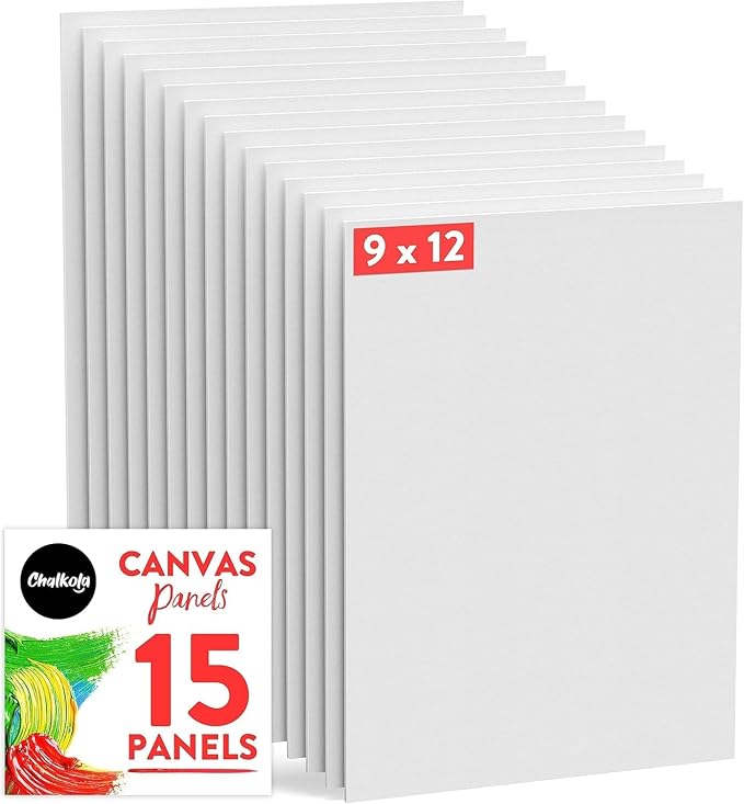 Chalkola 15 Pack 9x12 Canvas for Painting - Paint Canvases Panels | Primed 100% Cotton Boards for Acrylic Painting, Oil Art, Acid-Free for Professional Artists, Hobby Painters, Kids & Beginners
