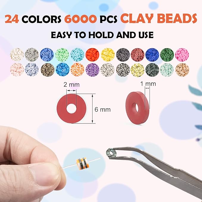 Lynnmos Clay Beads 8000 Pcs 2 Boxes Bracelet Making Kit - 24 Colors Polymer Clay Beads for Bracelet Making Set - Heishi Disc Beads for Jewelry Making kit with Charms and Gift Pack for Girls