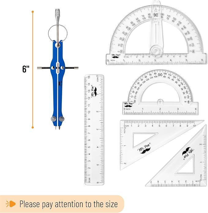 Mr. Pen- Geometry Set, 15 pcs, Navy Blue, 6 Inch Swing Arm Protractor | Divider, Set Squares, Ruler, Compasses and Protractor