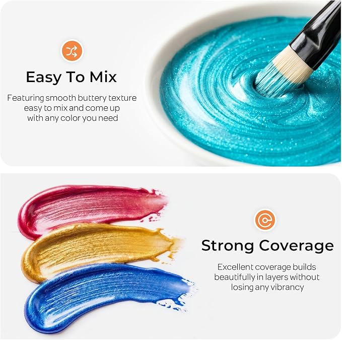 Nicpro 12 Colors Iridescent Acrylic Paint Set,1oz Chameleon Metallic Paint | Color Shifting Glitter Craft Paint, Non-Toxic DIY Art Painting Supplies,Paint Kit for Canvas Rocks Wood Glass Ceramic Fabric