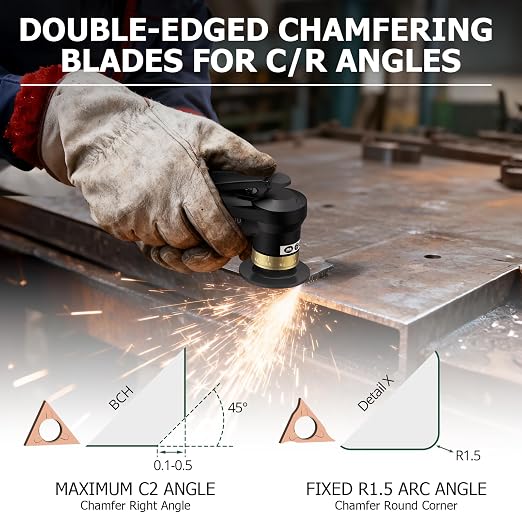 Upgraded Pneumatic Chamfer Tool with Straight Guide Plate Save Guide Wheels