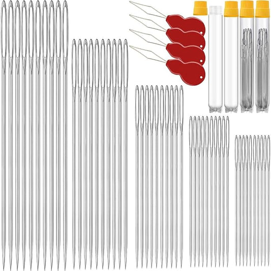 100 Pack Premium Large Eye Needles for Hand Sewing with Needle Threaders, Assorted Sizes, Embroidery Needles for Hand Sewing, Sewing Needles Large Eye, Big Eye Needle