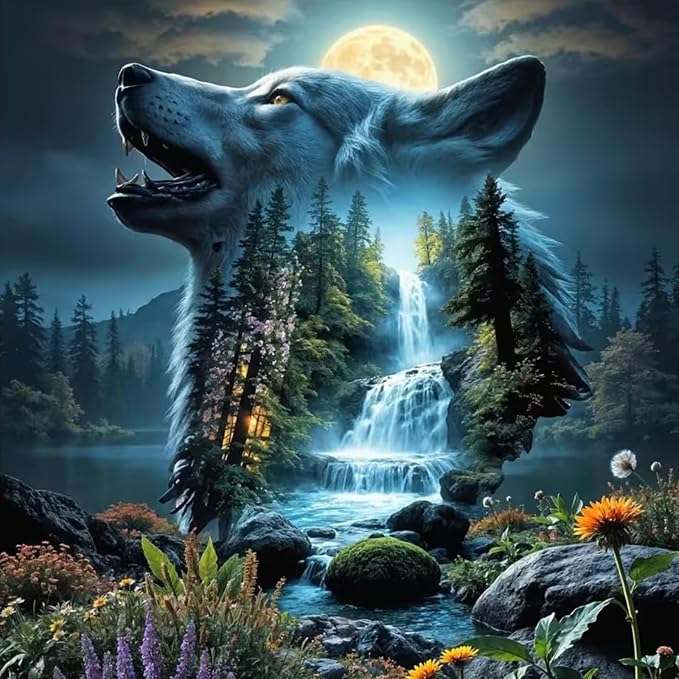Mosaflare 5D Wolf Diamond Painting Kits for Adults 13.7x13.7 Inch